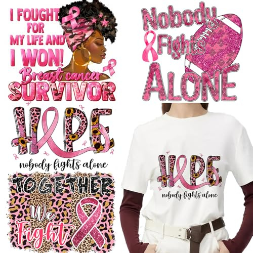 Breast Cancer Awareness Iron on Patches Pink Ribbon Iron on Transfer Stickers for Breast Cancer Survivor Party Sew Decoration Pink Ribbon Rugby Women Heat Transfer Vinyl Decals Patches for Clothing