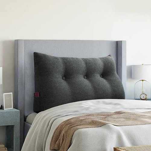BNCKTRD Kopfende Großes Rückenkissen, Bequemes Lesekissen und Rückenteil im Bett, 2 in 1 Rückenlehne und Kopfkissen, Langes XXL Kissen für Sofa, Couch, Wand und Polster Leinen Anthrazit 100cm