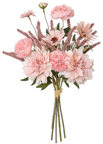 DEMIUKO Kunstblumen Chrysanthemen Blumen Rosa Blumenstrauß Künstliche Blumen Wie Echt Hortensien Blumen Deko Brautstrauß Dahlien Seidenblumen für Blumenarrangements Hochzeit Zimmer Zuhause Deko