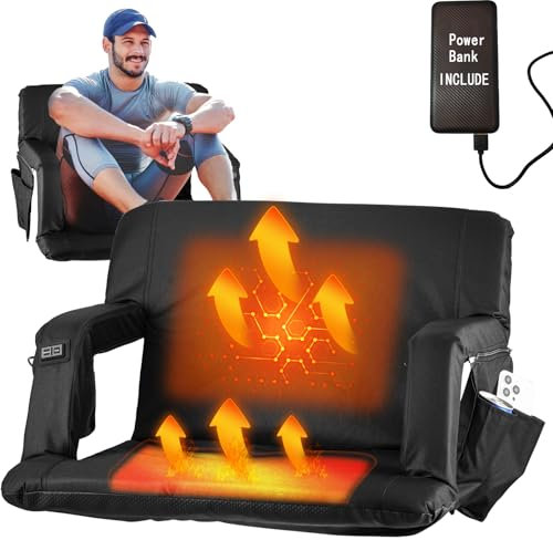 Leanandrio Heated Stadium Seats for Bleachers, Heated Bleacher Seat with Backrest with 10000mAh, Folding Stadium Seat Bleacher Chair with Armrests, Portable Stadium Chairs for Outdoor Sport Events