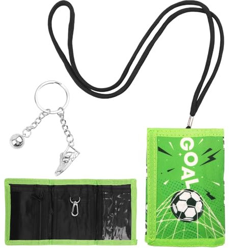 Brustbeutel Kinder, Fußball Motiv Geldbeutel Kinder, Kinder Portemonnaie Jungen mit Metall Schlüsselanhänger, Geldbörse zum Umhängen für Jungen Mädchen Geldbörse Geburtstagsgeschenk