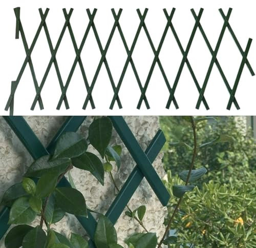 Treillis de jardin réglable en PVC, 1,8 x 0,3 m, panneau mural extensible en plastique vert pour fleurs grimpantes, vignes, décoration extérieure (2 pièces)