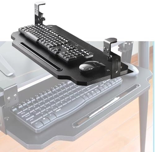 GJGZYY Slide Out Keyboard Drawer Ergonomic Keyboard and Mouse Tray, Under Desk Keyboard Tray with C Clamp, Height Adjustable Clamp on Keyboard Tray Under Desk/Black/L (Black S)