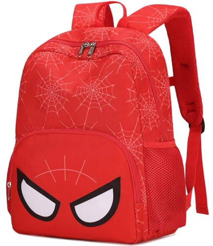 JIANYA Kleinkind-Rucksack für Mädchen und Jungen, kleiner Vorschulrucksack für Kinder mit Brustgurt, Superhelden-Spinne, Rot, Größe M (US)