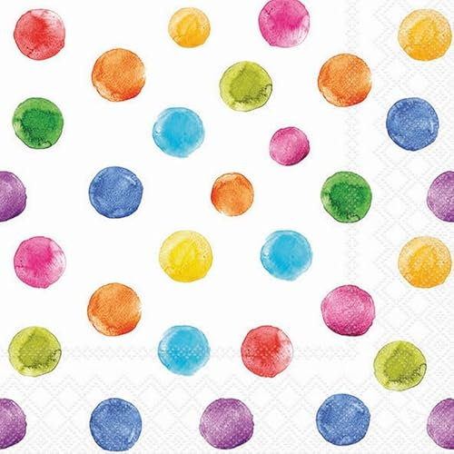 20 Servietten Muster Bunte Farbpunkte auf weiß als Tischdeko. Papierservietten mit Motiv. Auch für Decoupage und Serviettentechnik 33x33cm