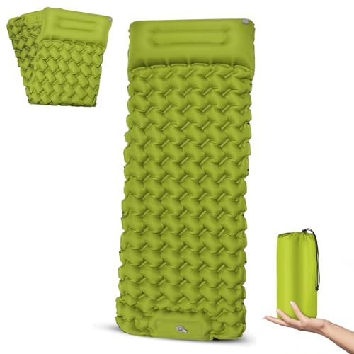 Sleeping Pad Ultralight Inflatable Camping Mat Self Inflating 200x68cm Built-in Foot Pump Camping Mattress Portable Air Bed Waterproof Compact 30x12cm for Backpacking, Hiking, Beach, Tent