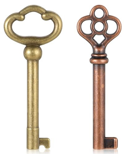 Skeleton Key Ky-2AB and Ky-3AB Skeleton Key Replacement Hollow Barrel Skeleton Key Mixed Antique Style Brass for Antique Dresser, Chinese Cabinet, Antique Furniture and Locks- Bronze