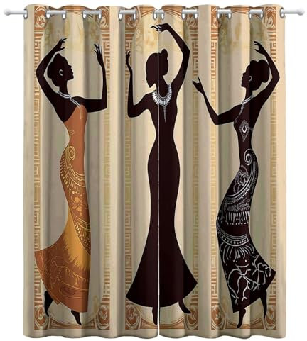 CozyRest Verdunkelungsvorhänge Mit Ösen H215 x B110 cm Blickdichte Vorhänge, Wärmeisolierend Vorhang, Schwarze Schönheit in Afrika Beige Vorhänge Für Kinderzimmer Schlafzimmer Schiebevorhänge