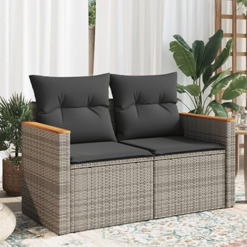 Myheimly Gartensofa 2-Sitzer mit Kissen Grau Poly Rattan Grau ohne Stauraum 3041954de