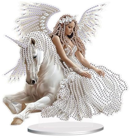 JISHSHAY Diamond Art Desk Ornaments Diamond Painting Desktop Decoration Gem Art Table Top Decorations Gem Painting Table Ornaments Mosaic Kits for Adults Desk Top with Special Shape Unicorn Angel