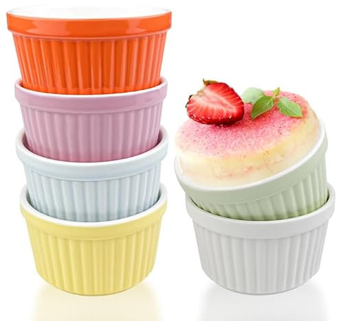Comzantor 6 Pièces Coupelle Dessert, Ramequin Air Fryer, Moule à Flan, Ramequins et Moules à Soufflés en Porcelaine, Bols à Crème Brûlée en Céramique, Moules à Tarte Allant au Four pour Creme Brulee