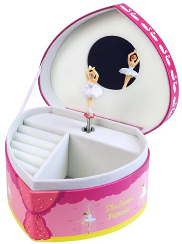 Beanewone Schmuckkästchen Mädchen mit Spieluhr, Einzigartige Schmuckkästchen Kinder in Herzform, Mit Integriertem Spieluhr Ballerina und Spiegel, Ideal als Geschenk für Mädchen von 3 4 5 6 7 jahre