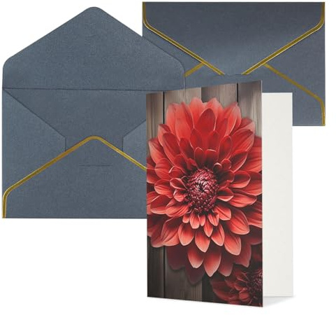 KKLWEGU Flower Red Dahlia Greeting Card with Envelopes Thinking of You Card Happy Birthday Wedding Invitation Blank Note Cards for All Occasions 4x6