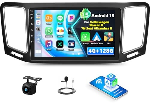 4+128G Android 15 Autoradio für Volkswagen Sharan II 7N Seat Alhambra II, 9 Incell Touchscreen-Radio mit Wireless CarPlay & Android Auto Bluetooth 5.0 GPS WiFi FM/RDS 32EQ