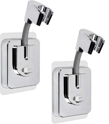 Fuhesgu 2 Pezzi Supporto per Soffione Doccia Senza Foratura, Supporto Doccia Adesivo Doccetta Regolabile a 360°Porta Doccino per Doccia con Gancio Supporto da Parete per Bagno, Adesivo Forte