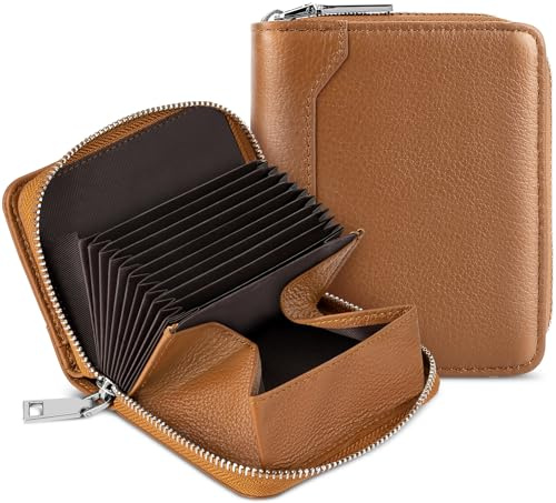 Faneam Portefeuille Femme Petit, Porte-Cartes RFID Protection, Porte Monnaie Cuir avec 16 Emplacements pour Cartes, Compartiment à Billets, Portemonnaie Femme Fermeture Éclair, Coffret Cadeau Inclut