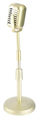 MENDUNER Retro Style Microphone Stand Old Fashioned Mic Prop Set Lightweight Durable Vintage Photography Props, Metal Design Sturdy Base for Retro Fashion Blockbusters, Plastic Material 4.5in (Gold)