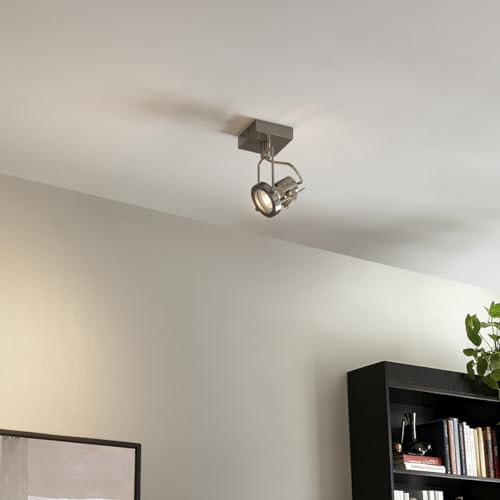 Qazqa - Industrial Spotlight Ceiling Steel I Nickel Matt I Satin rotatable and tiltable - Suplux- - Industrial - Suitable for LED GU10 | 1 Way Light - Steel Surface-Mounted spotway Light - Suitable