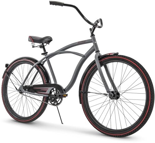 Huffy Fairmont 26 Cruiser Bike Mens, Matte Gray Frame, Comfort Padded Saddle, Ergonomic Design, Anti-Spray Fenders, Quick Connect Build