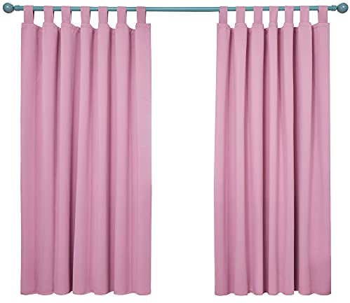 Deconovo Verdunkelungsvorhänge, Thermovorhang aus Polyester, Spitze, aufhängbereit, für Wohnzimmer, Schlafzimmer, Rosa, 2 Stück, 132 x 160 cm (B x H)
