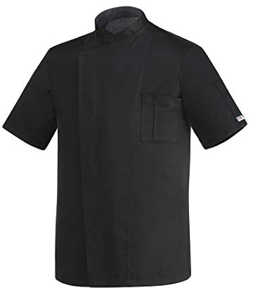 EGOCHEF Chaqueta de cocinero de microfibra con mangas cortas, Negro, XXL