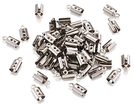 Pandahall 1000pcs Stainless Steel Fold Over Crimp Cord Ends Ribbon Clamp with Loop 10x4.5x3.8mm for DIY Bracelet Necklace Jewelry Making