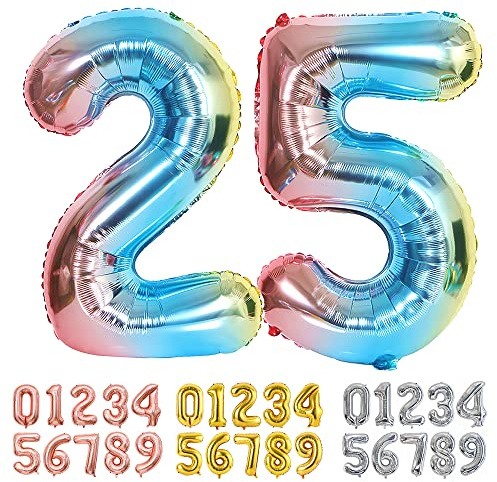 Ponmoo Luftballons Zahlen 25/52 Farbverlauf Blau, Riesen Nummer 0 1 2 3 4 5 6 7 8 9 10-19 20-29 30-39 40 50 60 70 80 90 100, groß Folienballons für Hochzeit Jubiläum, Geburtstags Party Dekoration