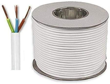Electrical Core Round PVC Mains Electrical Cable Copper - PVC Flexible Cable Cut To Length Flex-Wire High Temperature Resistance 3 Core x 0.75 mm (White, 100 Meters)