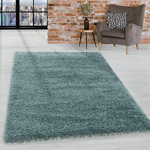 HomebyHome Shaggy Teppich 300x400 cm XXL für Wohnzimmer - Shaggy Teppich Hochflor Aqua Blau Extra Weich und Flauschig - Langflor Groß Teppiche für Schlafzimmer, Esszimmer, Küche, Flur - Carpet, Halı