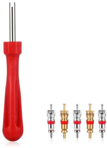 BESPORTBLE Tyre Valve Tool Core Tire and 5pcs Valve Cores Brass Construction Set Stem Remover Tyre Valve Key Tire Valve Installer Tools Set Valve Stem Remover Valve Core Remover Tire Valve Core Tool