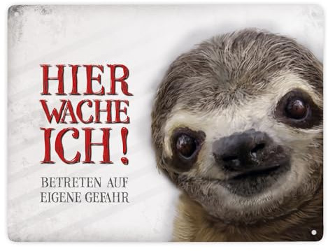Betreten auf eigene Gefahr - Hier wache ich! Metallschild XXL mit Faultier Motiv