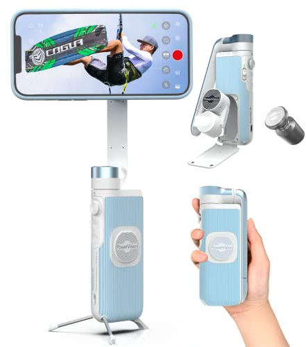 PowerVision S1, Smartphone Gimbal,3-Achsen-Telefonstabilisator mit eingebautes Stativ, kabelloser Powerbank und AI Tracking von Gesichtern, für Vlogging oder TikTok (Magnetic Car Mount Kit,Blau)