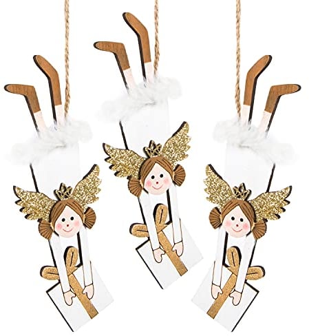 Logbuch-Verlag 3 weiße Engel Anhänger weihnachtlich mit Schnur Baumschmuck 18 cm Holz Geschenkanhänger Kleinigkeit zum Verschenken mit Gold