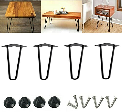 Lot de 4 pieds de meubles en épingle à cheveux en métal noir - 20 cm - Pieds de meubles DIY - Pieds de meubles en métal - Pieds de table basse - Parfaits pour meubles, bureau, armoire, support de nuit