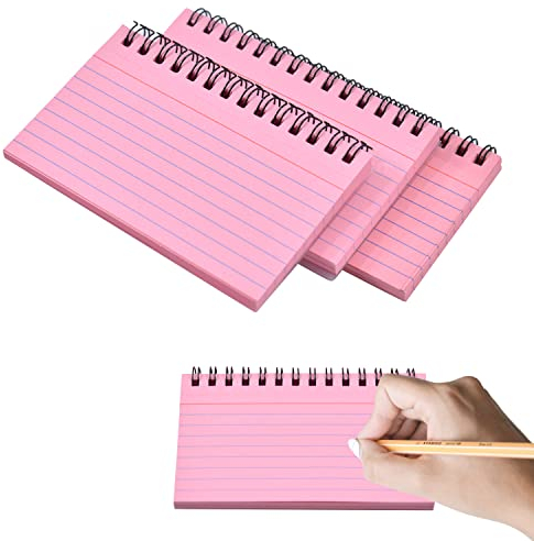 3er-Pack Karteikarten, 150 Blatt Lernkarten, linierte Revisionskarten, einfach umklappbare Aufzeichnungskarten, Cue-Karten für Bürotreffen, Schule, Lernen, Gedächtnis, Haftnotizen (Rosa)…