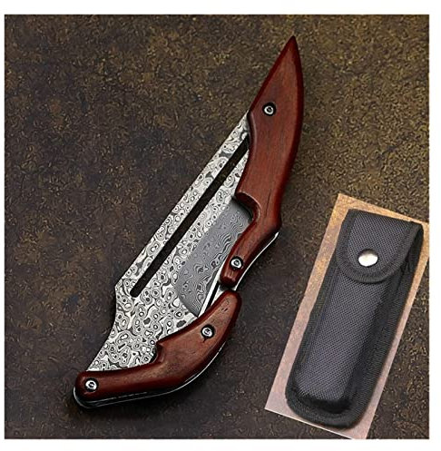 WERWER Damasco Pieghevole Coltello D2 Acciaio Pieghevole Coltello da Tasca all'aperto Coltello da Tasca Giungla con Coltello a Lama Fissa con Manico in Legno di Pera coltelli (Color : H zdd1 C)