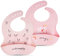 Vicloon Silikon Baby Lätzchen, 2 Stück Baby Lätzchen mit Auffangschale, BPA Frei, Einfache Reinigung, Wasserdicht Silikon-lätzchen für Jungen Mädchen, Kaninchen-Einhorn（Rosa）