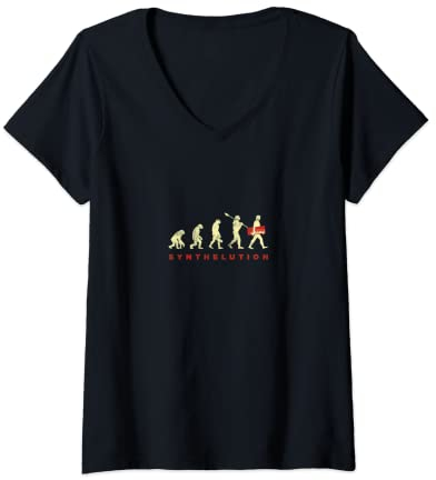 Damen Synthesizer Evolution Analog Synth Retro Studio Gear T-Shirt T-Shirt mit V-Ausschnitt