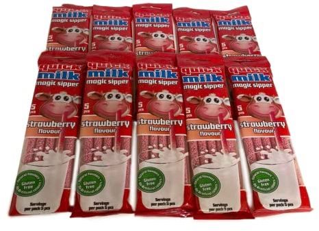 Quick Milk magic sipper - Set da 10 confezioni - 50 cannucce - Cannuccia gusto fragola