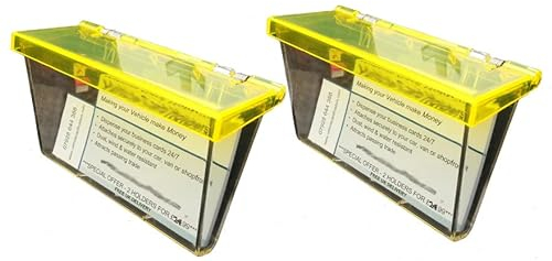 Lot de 2 porte-cartes de visite pour véhicule extérieur – Boîtes transparentes avec couvercle jaune pour voiture, camionnette, magasin et stand, jaune, Taille unique, Porte-cartes Busiess