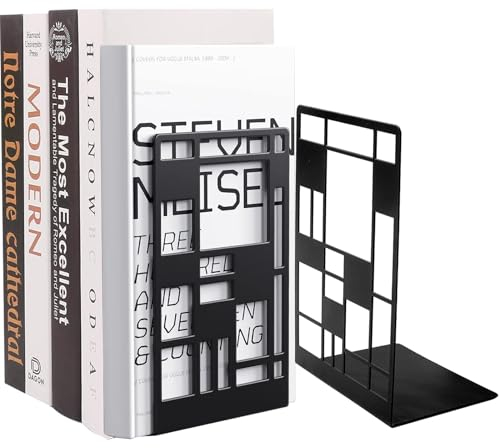 Buchstützen Metall Schwarz Buchhalter Regal-Bookend Holder mit rutschfeste Bücherstopper für Schule Zuhause Büro (Schwarz)