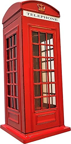 2 UR DOOR Salvadanaio rosso a forma di cabina telefonica, souvenir di Londra in zinco pressofuso con Union Jack, da collezione con tappo di facile accesso, per bambini e adulti, dimensioni: 14 x 6 x 6