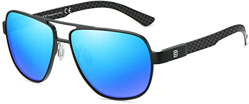 DUCO Cool Polarisierte Sonnenbrille Für Männer Mit UV-Schutz - Kohlefaser Tempel Herren Sonnenbrille Zum Fahren 3051 (Schwarz Rahmen Blau Linse)