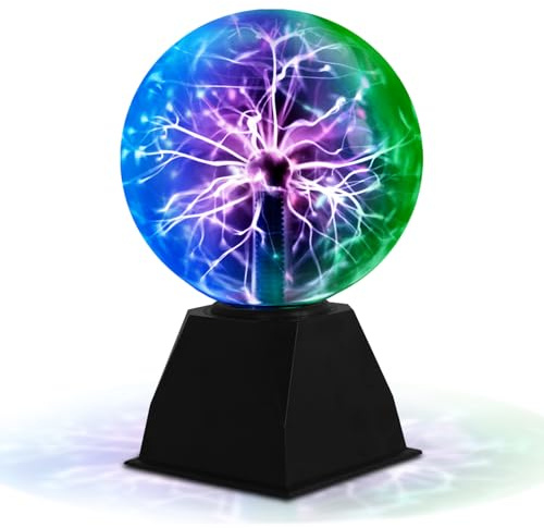 Dorlink Sfera al Plasma da 8 Pollici, lampada al plasma a Tre Colori Sensibile al Tocco e al Suono, Lampada Plasma Nebulosa per Bambini, Ideale per Camera da Letto,Natale, Casa e Feste,Bambini