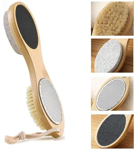PHOGARY Pumice Stone for Hands and Feet, 4-in-1 Wooden Foot Scrub Brush Removing Hard Corn Dead Skin Callus-Wet Dry Feet Household Nail Cracked Heels Care-Debris Grinding Off Thick and Hard Calluses