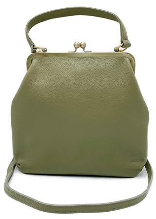 Retro Lederhandtasche - Zoe, Damen Schultertasche und Umhängetasche im Vintage Stil (pastelgrün)