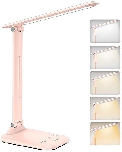 BICKON Lampada da Scrivania, 5 Colori e 10 Livelli di Luminosità Lampada da Tavolo, Timer/USB Ricarica/Tocca Controllo/Pieghevole, Protezione Gli Occhi LED Luce per Studio, Lavoro, Gioco, Regalo