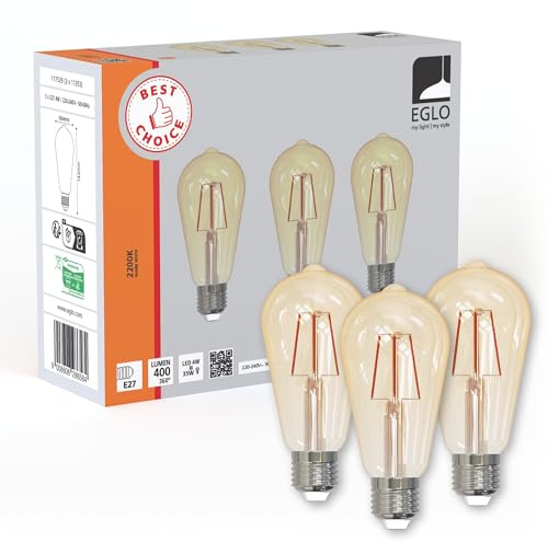 EGLO 3er Set LED Filament Lampen mit E27 Fassung | Edison Vintage Glühbirnen amber, je 4 Watt, Leuchtmittel warmweiß, 2200 K, 400 Lumen, Retro Glühlampe ST64, Ø 6,4 cm