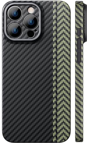 memumi Carbon Hülle für iPhone 15 Pro, 0,5 mm Ultradünne Hülle aus 1500D Aramidfaser, Schutzhülle mit 3D Textur Kratzfeste Handyhülle Kompatibel mit iPhone 15 Pro - Grün