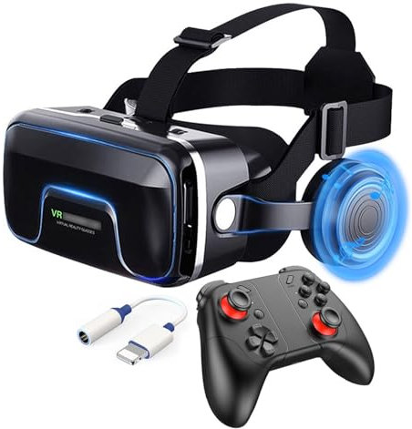 Visore Realtà Virtuale con Controller, Occhiali Virtuali 3D per Video Film e Giochi, Lente Regolabile Cuffie Realtà Virtuale per iphone,Samsung,Huawei,Xiaomi, Regali di Natale/Compleanno per Bambini (